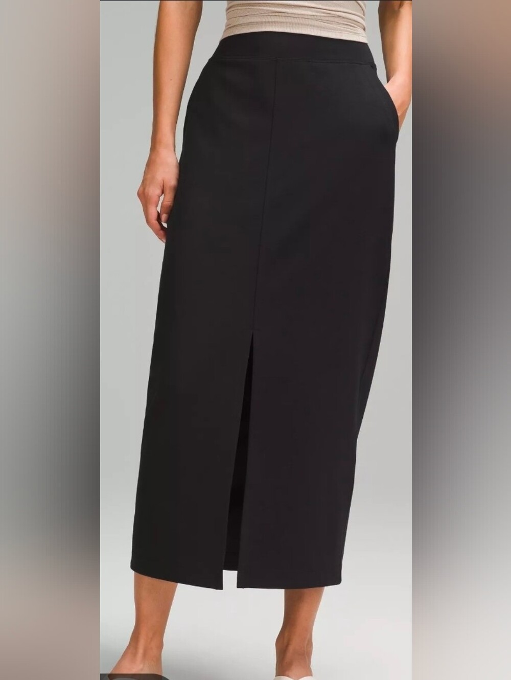 Lululemon Pique Maxi Skirt Black NWT Size 4 High Rise Front Slit Pockets